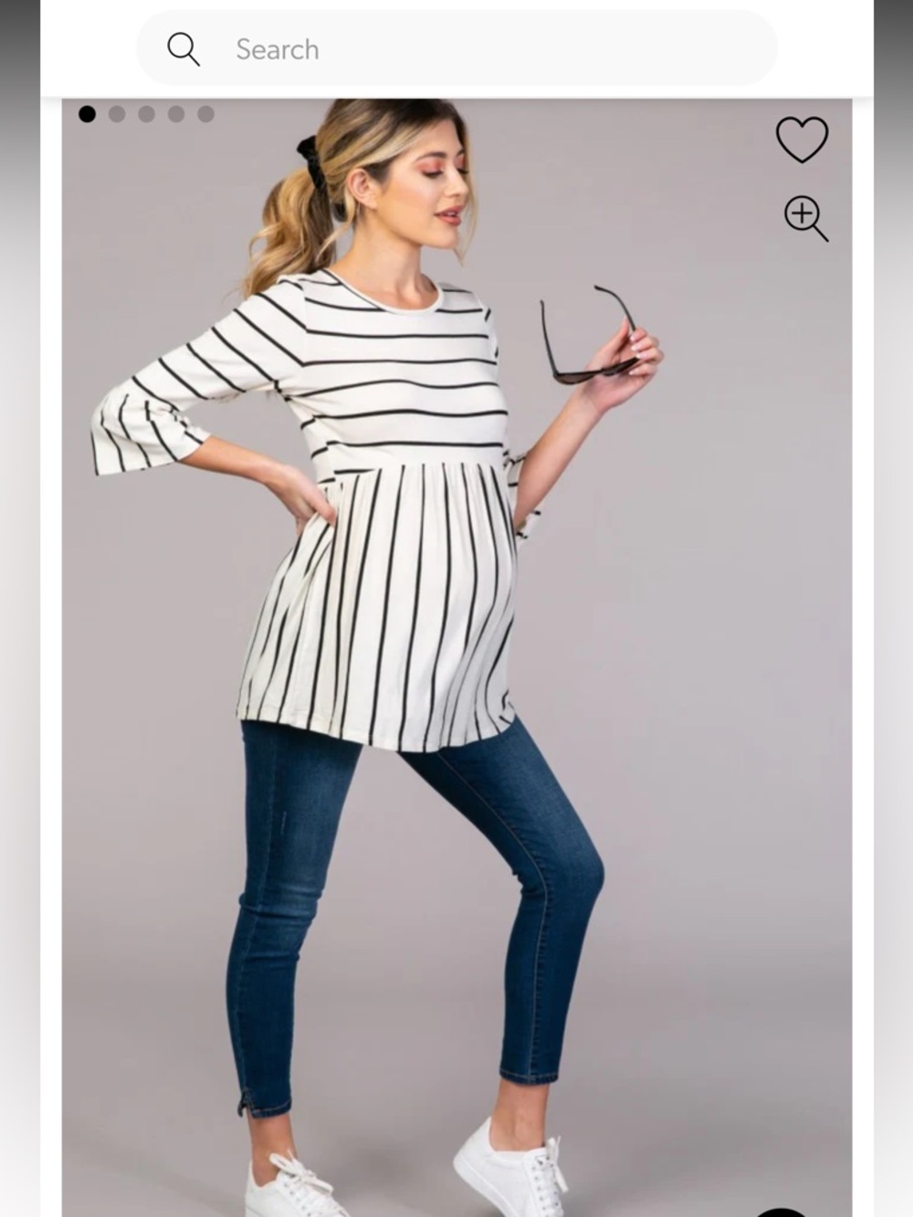 Pinkblush White and Black Striped Maternity Peplum Tunic